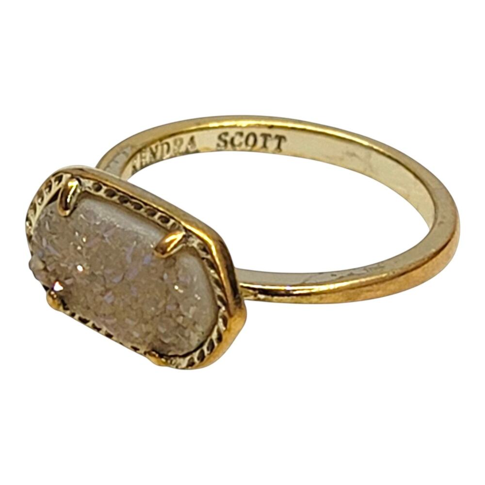 Kendra Scott Elyse Gold Iridescent Drusy Oval Cocktail Band Ring Size 7.5